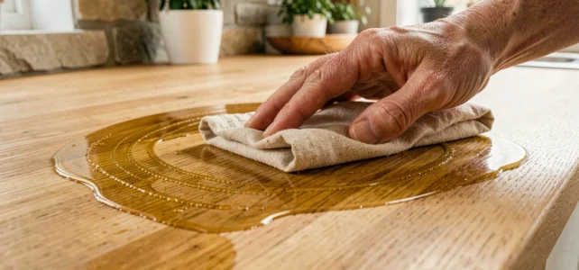 L’huile de lin sur plan de travail en bois : atouts, limites et conseils d’utilisation L’huile de lin sur plan de travail en bois : atouts, limites et conseils d’utilisation