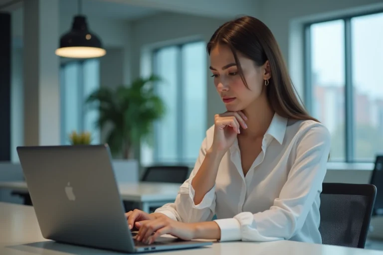Employée L'Oréal frustrée face à un problème de connexion sur son ordinateur portable au bureau